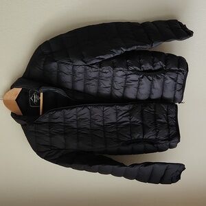 Technolayer black down lightweight puffer jacket Size M unisex packable travel